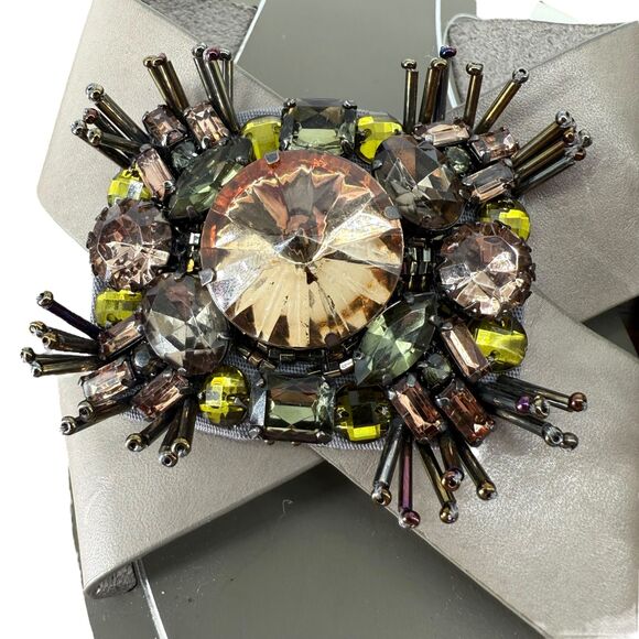 J. Crew Cyrpus Sandals Women's 8 Gray Leather Jeweled Flat Slide C6420 HTF NWT - Picture 8 of 16